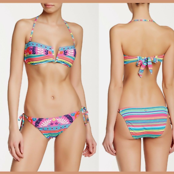 Nanette Lepore Flora Fiesta Bandeau Bikini Top Medium Colorful Stripes - Picture 9 of 9